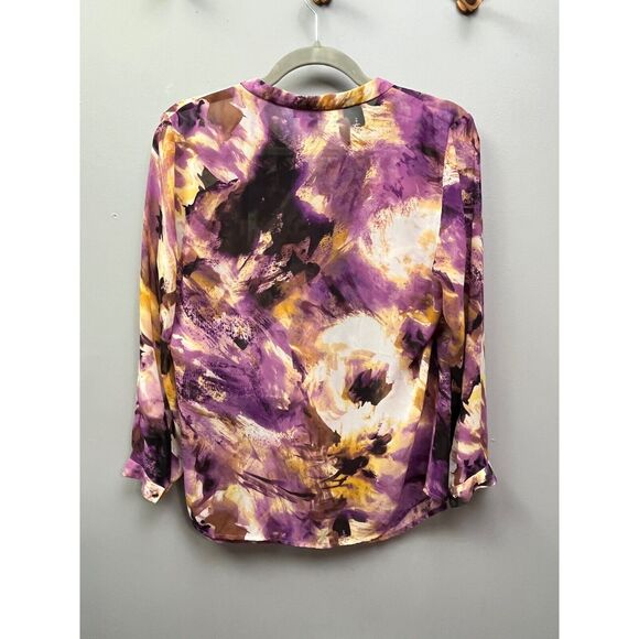Liz Claiborne Blouse Womens Small‎ purple/tan sheer long sleeve button front - Picture 6 of 6